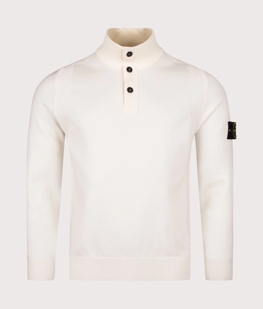 Stone Island Mens Button Neck Reverse Stitch Jumper